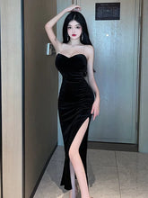 2025 Summer Women's Sexy Temperament ceremonial dress Wrapped Chest backless High Split Velvet Wrapped Hip Red Long Dress FQ4B